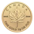 1 Gramm Goldmünze Kanada Maple Leaf Maplegram aus 999,9er Feingold mit dem berühmten Ahornblatt-Motiv der Royal Canadian Mint in Originalverpackung.