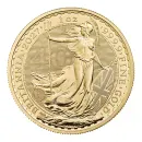Britannische 1 Unze Gold Britannia des Jahres 2027. Die Motivseite zeigt Britannia mit Helm, Schild, Olivenzweig und Dreizack. Die Jubiläumsausgabe trägt das „40“ Wave Privy Mark und eine strukturierte Hintergrundgestaltung.